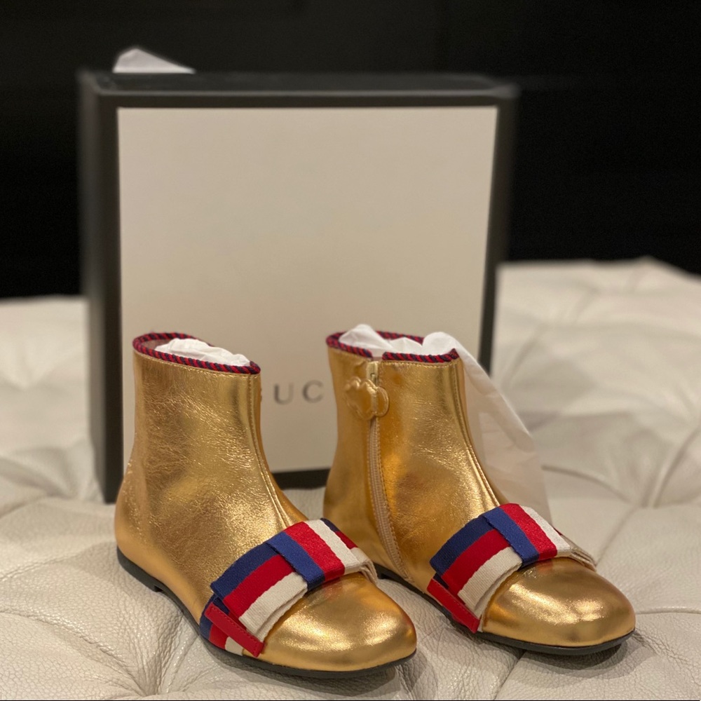GUCCI Little Girls Boot Metallic Leather Size 32